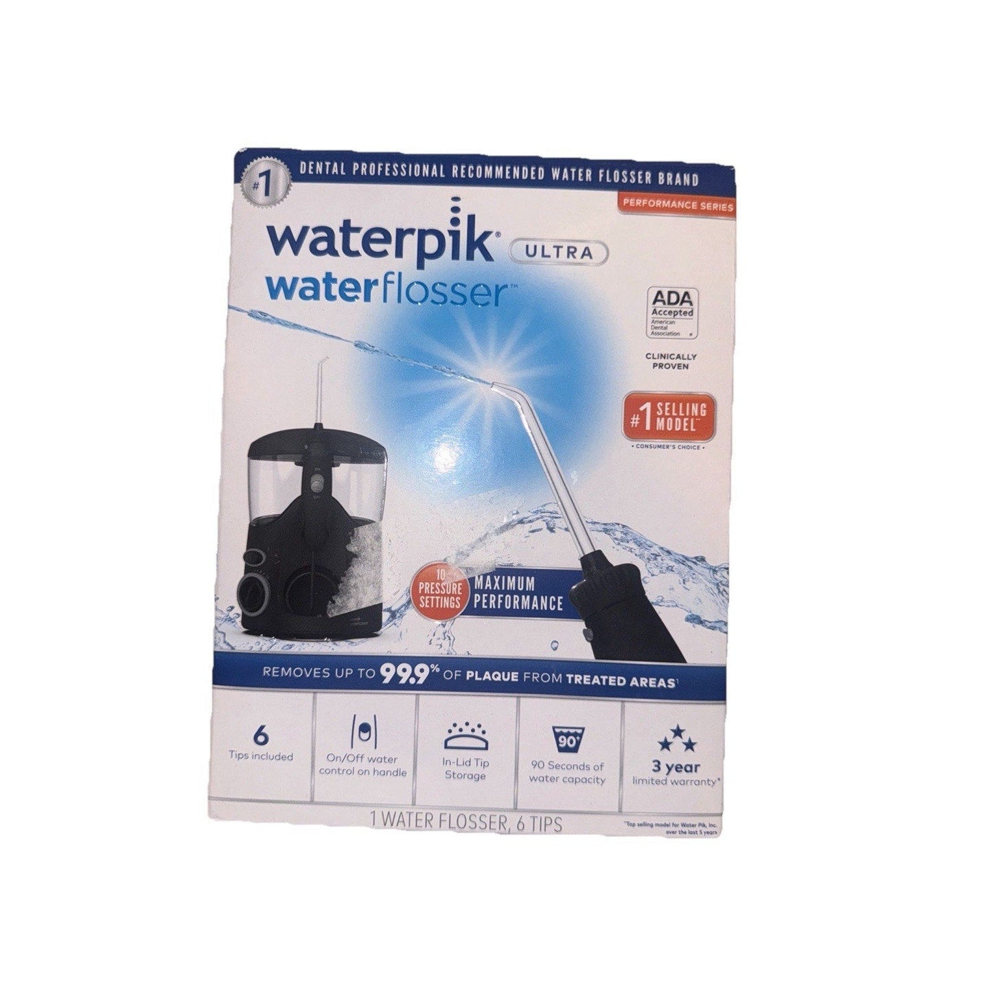 Waterpik Ultra Water Flosser with 10 Pressure Settings + 6 Tips, Black