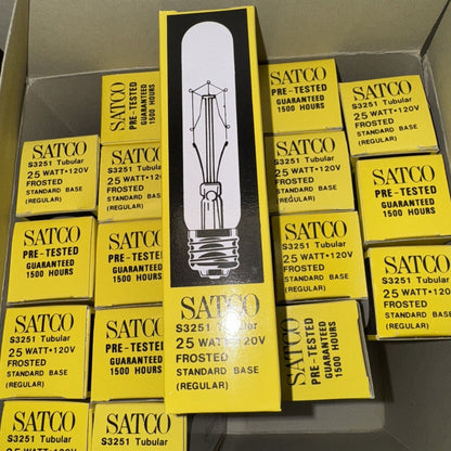 Satco S3251 25W 120V Frosted Tubular Standard Base Bulbs, 20 Count