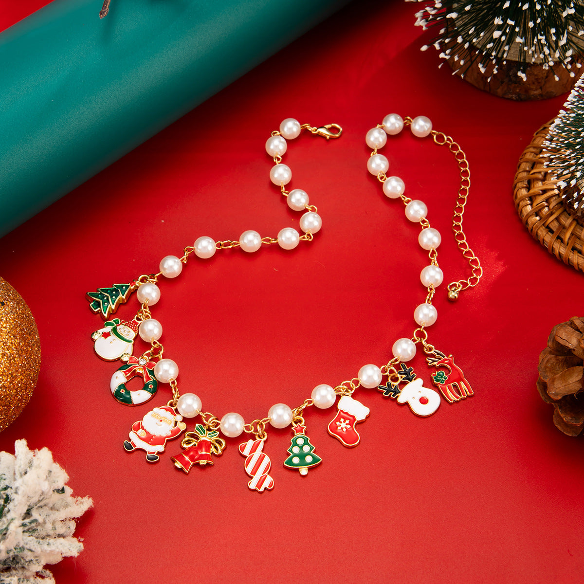 Christmas Tree Candy Snowman Pendant Necklace Holiday Fashion Necklace