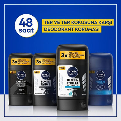 Nivea Men Fresh Active Deodorant for Men - 48 Hour Protection, Long-Lasting Freshness, Dermatologically Tested - Nivea Men Deodorant