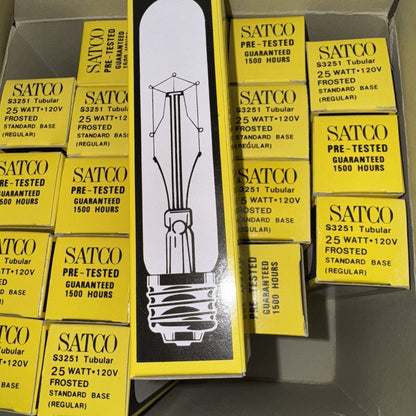 Satco S3251 25W 120V Frosted Tubular Standard Base Bulbs, 20 Count