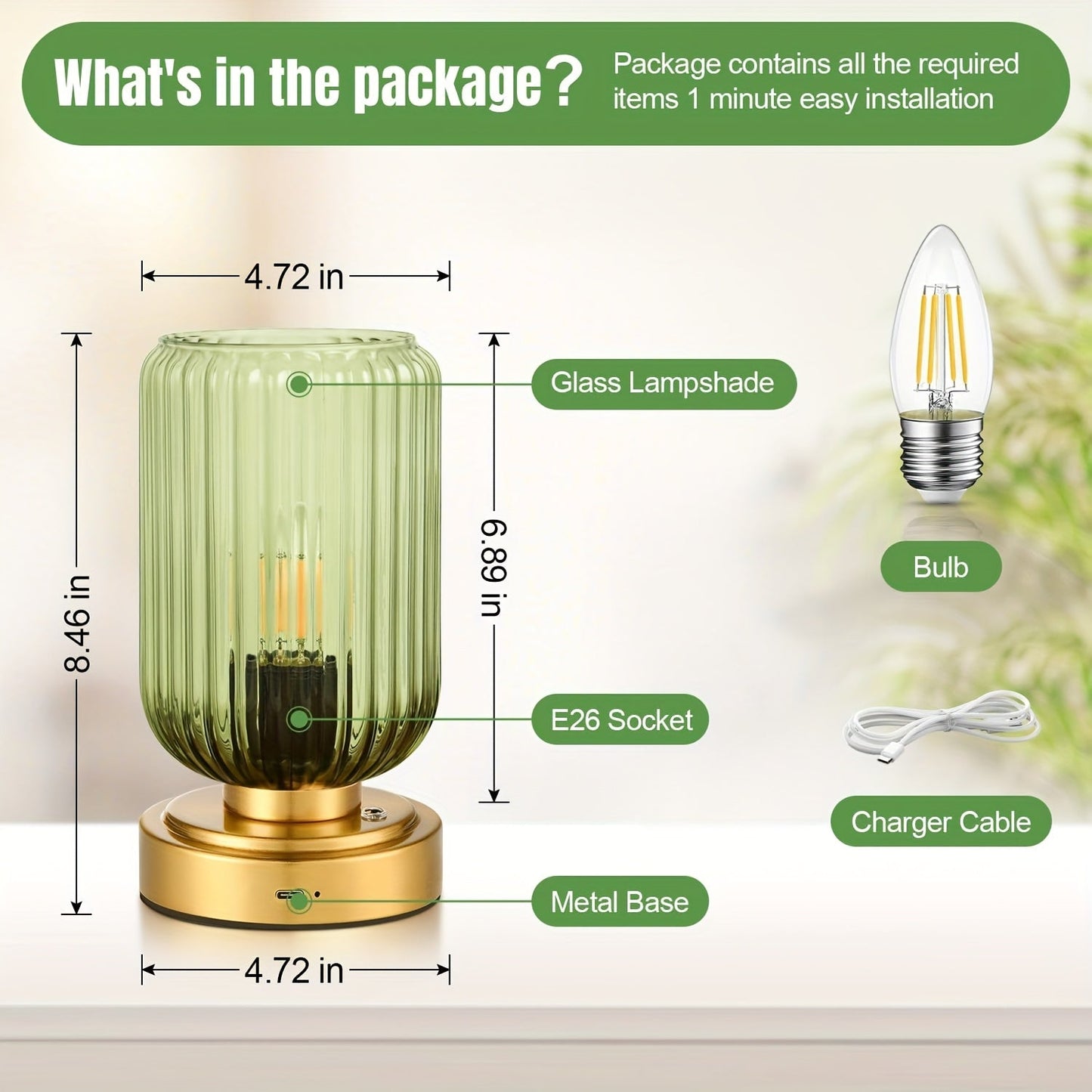 Cordless Touch Table Lamp with Rechargeable Battery – Dimmable LED Bedside Light