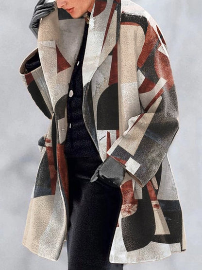 Fashion Retro Women's Lapel Print Wool Jacket