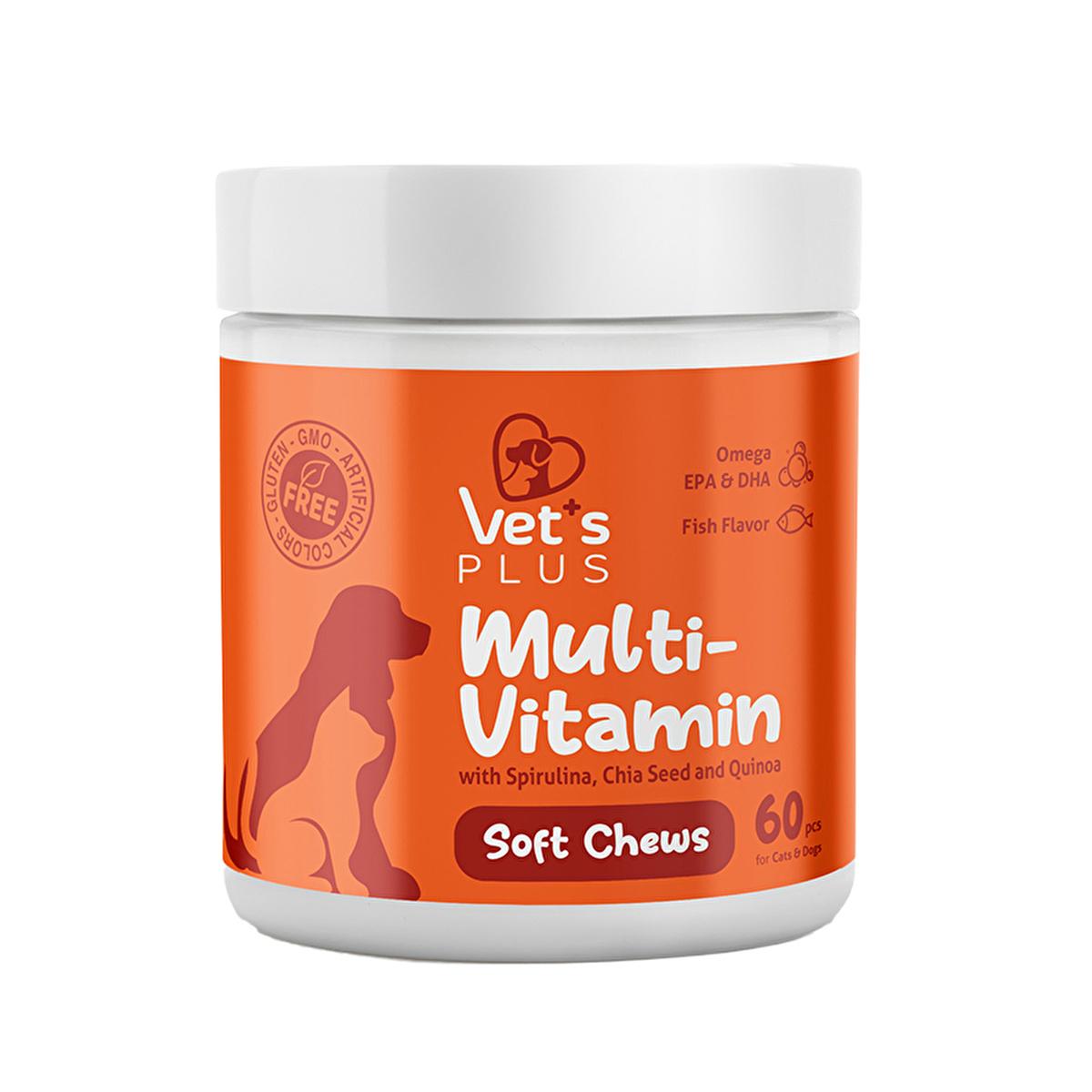 Vet's Plus Multi-Vitamin Chewable Tablets for Cats and Dogs - Spirulina-Rich, Gluten-Free, 60 Count