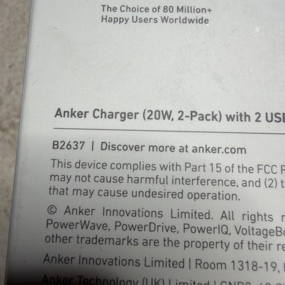 Anker 511 20W USB-C Fast Charger 2-Pack with Cables, White