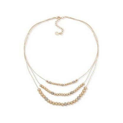 Anne Klein Gold-Tone Pave Fireball & Bead Layered Necklace, 16 + 3" Extender"