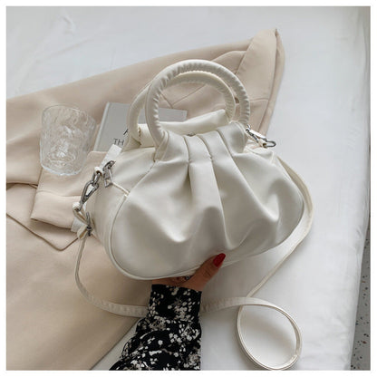 Versatile Womens Retro Cloud-Print Pleated Shoulder Crossbody Bag