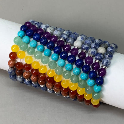 BEST WHOLESALE 12-PACK! Blue Marbled Rainbow Beaded Crystal Bracelets 3" New