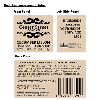 Cucumber Melon Vegan Handmade Soap Bar - 4oz