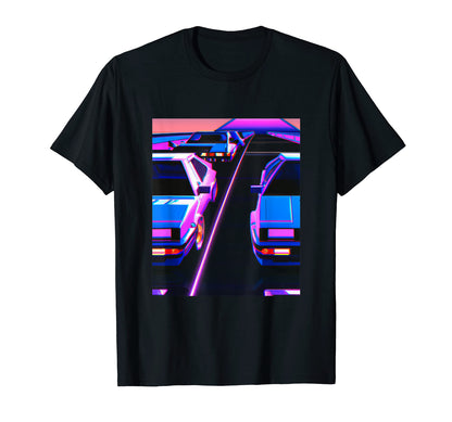 Vaporwave Car Synthwave City Vaporwave T-Shirt - Graphic Print Men Women
