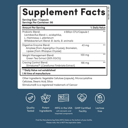 Nucific® Bio-X4 4-in-1 Weight Management Probiotic Supplement, 90 Count.