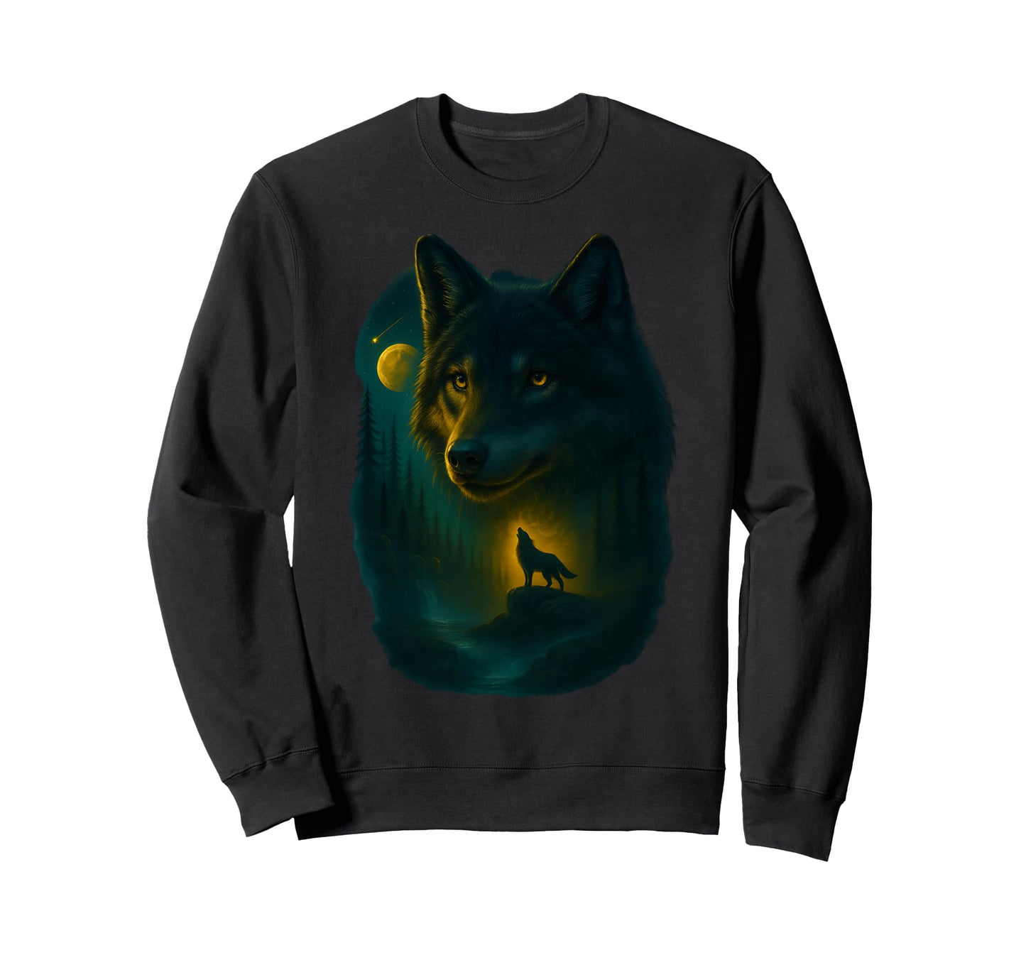 Wolf Howling Moon Grunge Y2K 90S Sweatshirt - Custom Art Print Men Women