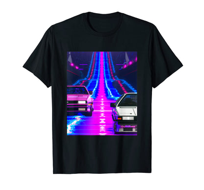 Vaporwave Car Synthwave City T-Shirt - Casual Everyday Wear Men Women