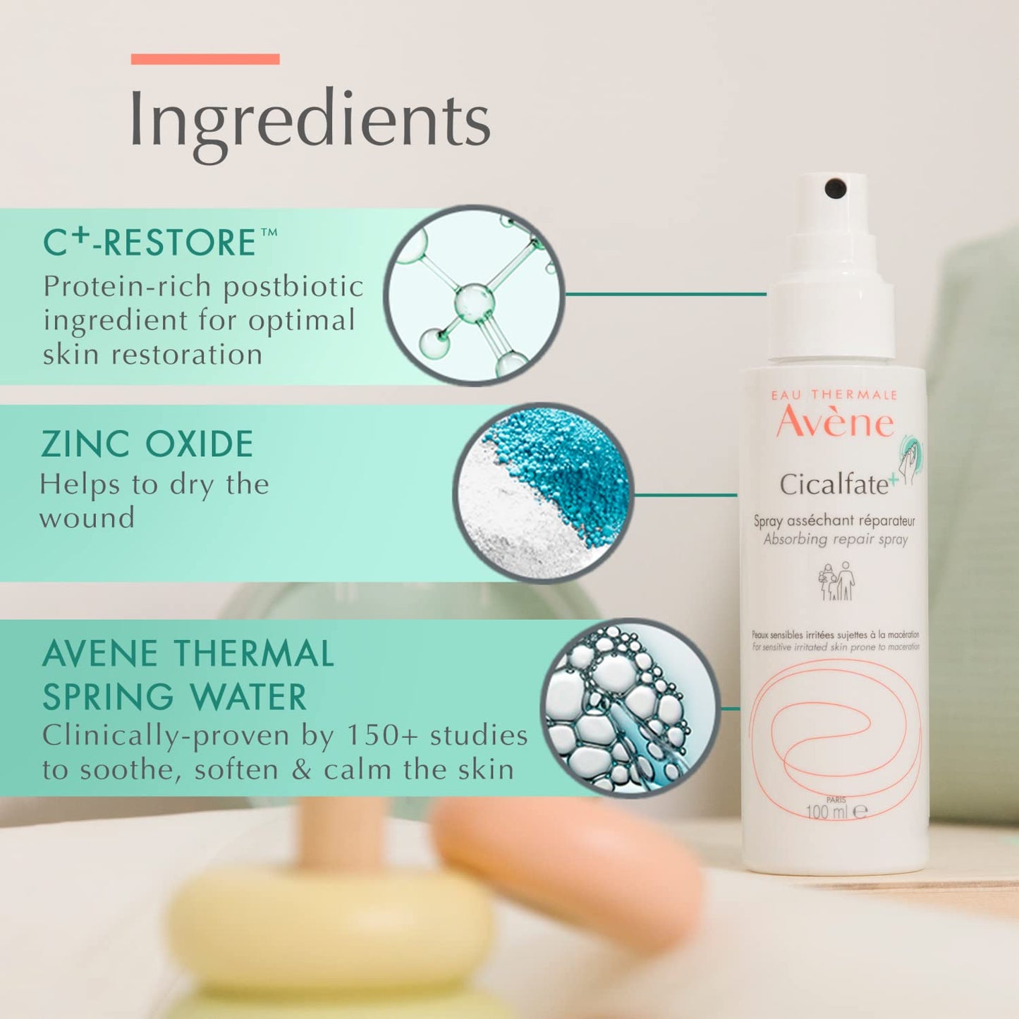 Avene Cicalfate+ Absorbing Soothing Spray for Sensitive Skin - 3.38 fl oz, Dermatologically Tested