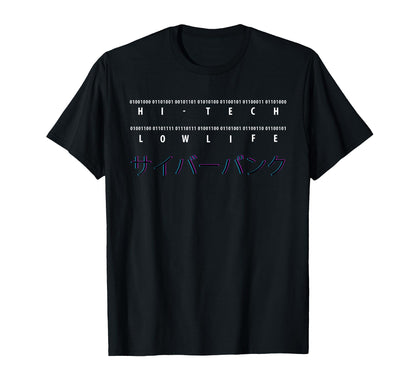 Hi Tech Low Life Binary Code Vaporwave T-Shirt - Novelty Apparel Unisex