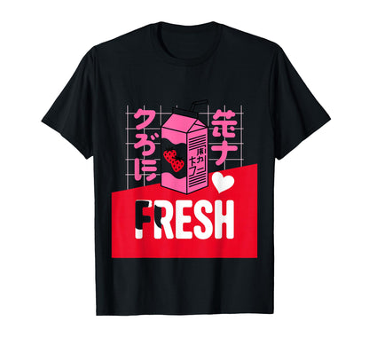 Fresh Strawberry Milk Kawaii T-Shirt - Fun Novelty Design Men Women