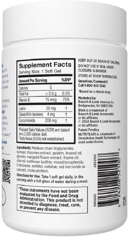 BLINK Nutritears Supplement for Dry Eyes, 50 Softgels