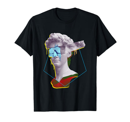 Vaporwave Statue David Bust Skull Glitch T-Shirt - Trendy Graphic Unisex
