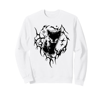 Y2K Cat Emo Goth 90S 2000S Grunge Sweatshirt - Custom Art Print for Adults