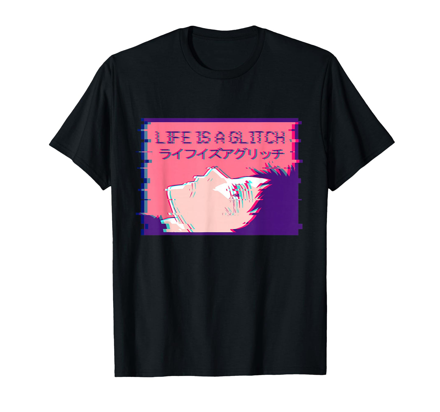 Life Is Glitch Sad Emo Anime Eboy T-Shirt - Graphic Print Men Women