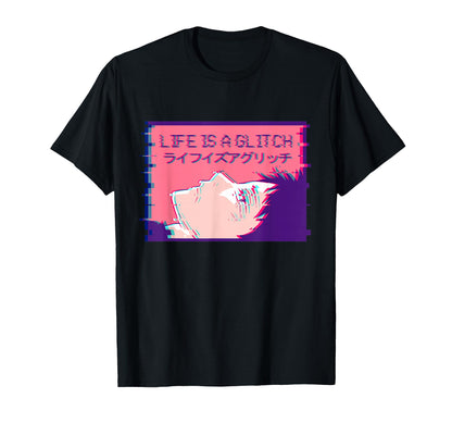Life Is Glitch Sad Emo Anime Eboy T-Shirt - Graphic Print Men Women