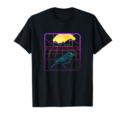 Floppy Disk Synthwave Sunset Evil Bird T-Shirt - Novelty Apparel Men Women