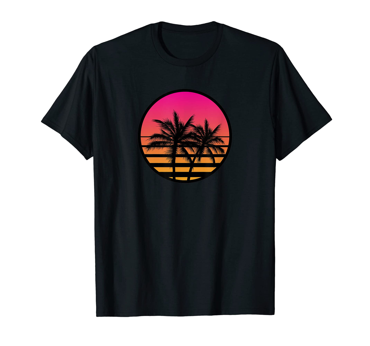 Miami Palm Tree Sunset 80S Vaporwave T-Shirt - Custom Art Print Unisex