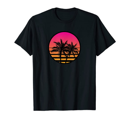 Miami Palm Tree Sunset 80S Vaporwave T-Shirt - Custom Art Print Unisex