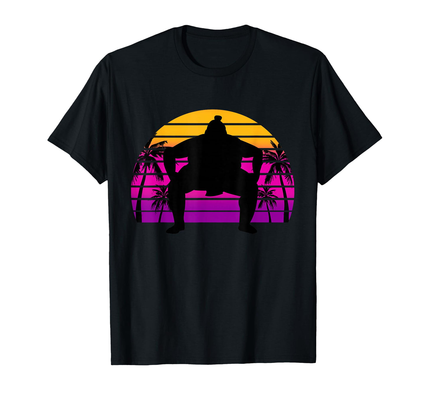 Sumo Wrestler Sunset Vaporwave T-Shirt - Casual Everyday Wear for Adults