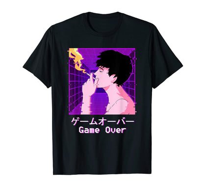Sad Game Over Japanese Glitch Vaporwave T-Shirt - Unique Graphic Unisex