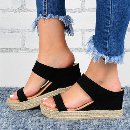 European And American Wedge Slippers Hemp Rope Ladies Casual Flat Sandals
