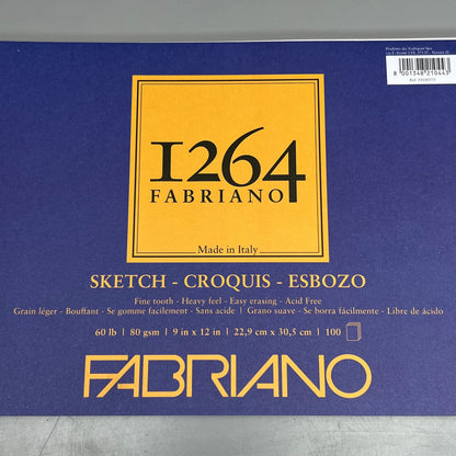 FABRIANO (5 PACK) I264 Sketch Paper Pads 9" x 12" ITALY 100 Sheets (500 TOTAL) White