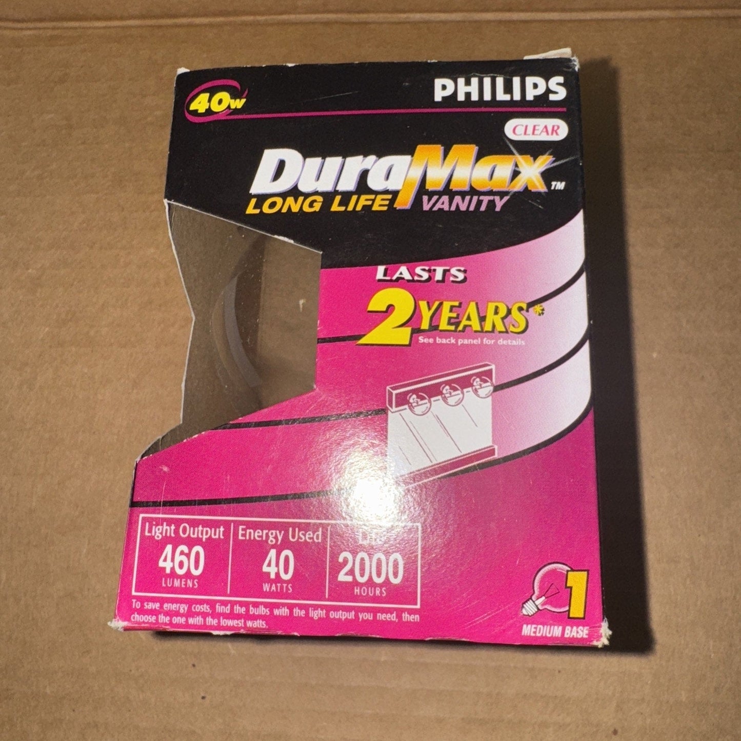 Philips Long Life 40W Vanity Light, Clear G25, Medium Base