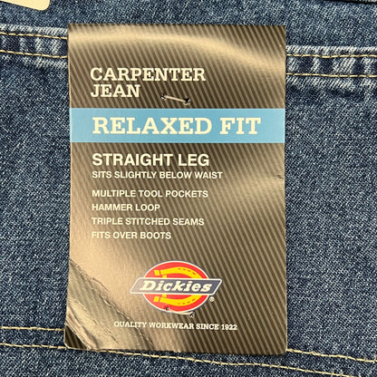 DICKIES Relaxed Fit Carpenter Jean Mns Sz 42X30 Stonewashed Indigo Blue 19294SNB