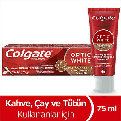Colgate Optic White Whitening Toothpaste for Coffee & Tea Drinkers, Smokers - Gentle on Enamel, 2.54 fl oz