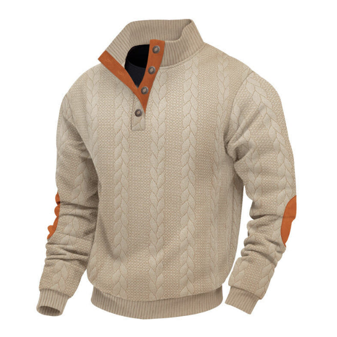 Stand Collar Long Sleeve Jacquard Knitted Pullover Sweater