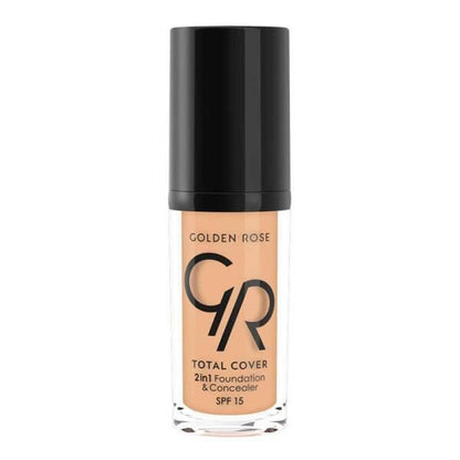 Golden Rose Total Cover 2 in 1 Foundation and Concealer - Natural Finish, High Coverage, Vitamin E - 1.01 fl oz
