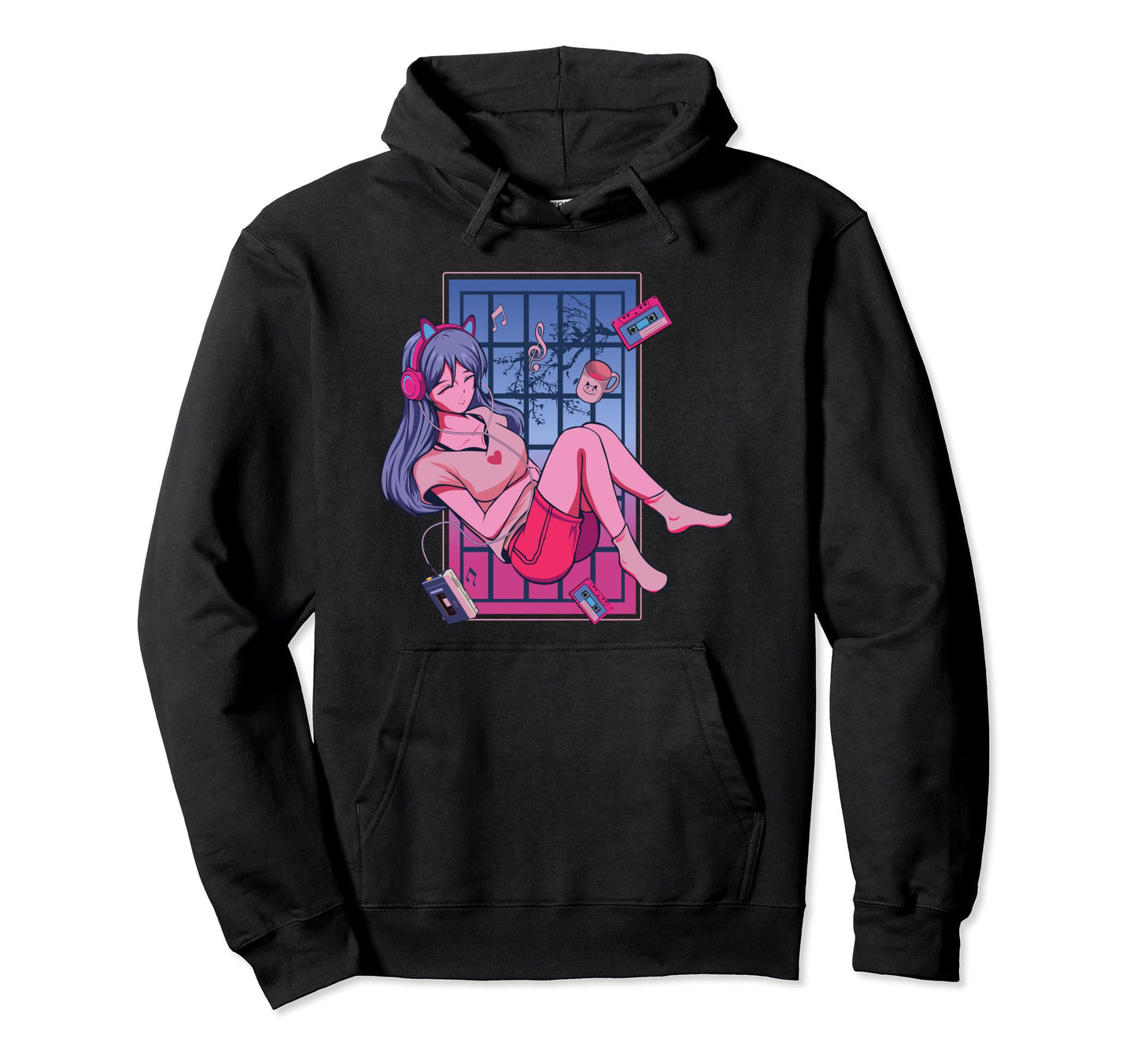Lofi Anime Aesthetic Music Vaporwave Hoodie - Fun Novelty Design Unisex