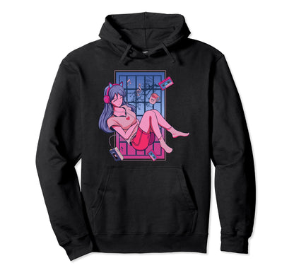 Lofi Anime Aesthetic Music Vaporwave Hoodie - Fun Novelty Design Unisex