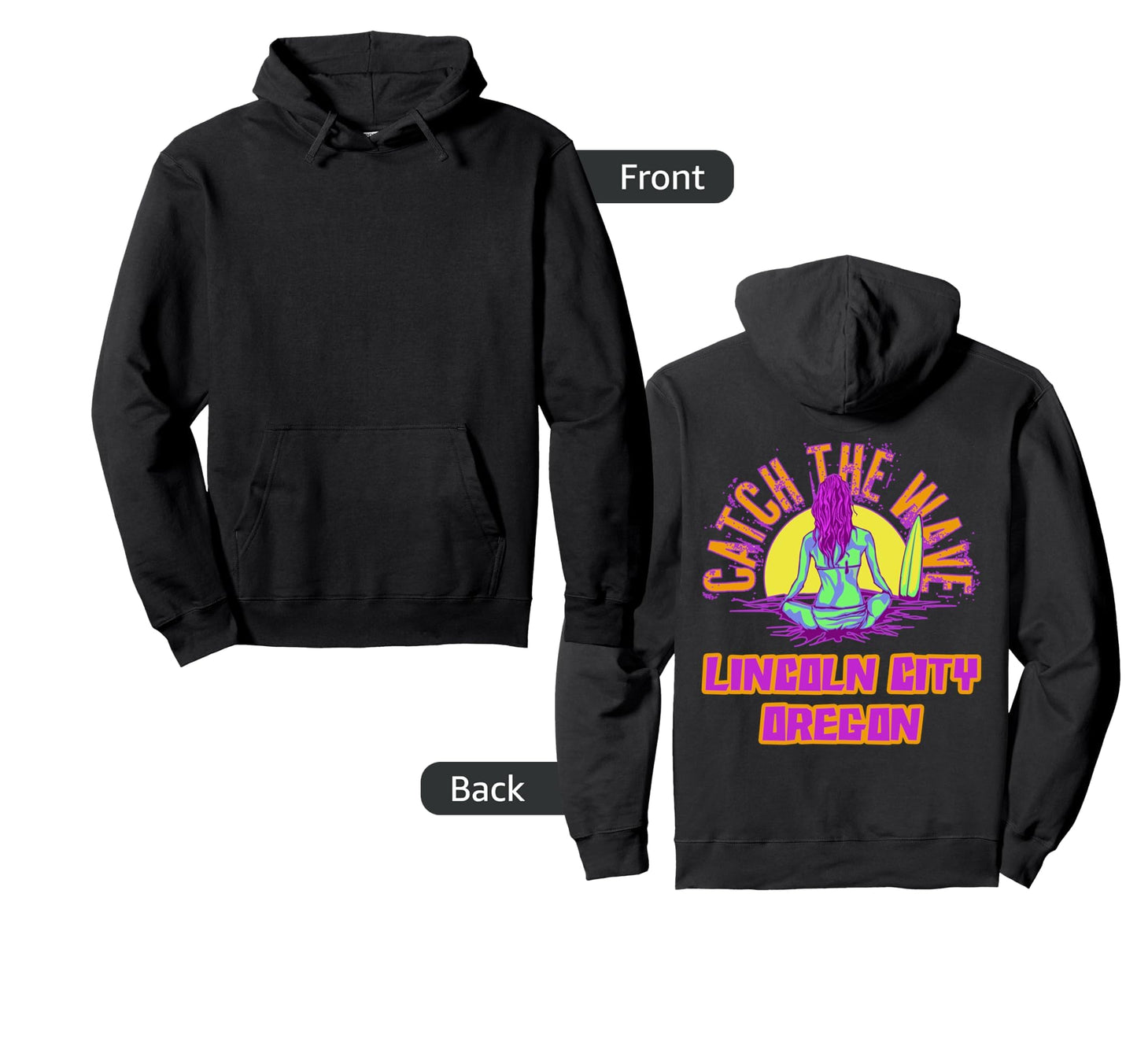 Lincoln City Oregon Surfing Vaporwave Hoodie - Aesthetic Graphic Unisex