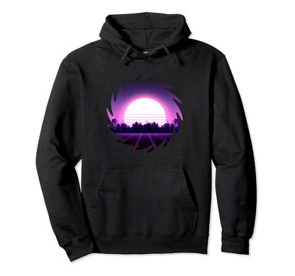 Vaporwave Aesthetic Sunset City Hoodie - Fun Novelty Design for Adults