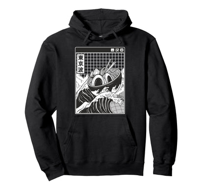 Ramen Bowl Surfing Kanagawa Wave Japan Hoodie - Graphic Print for Adults