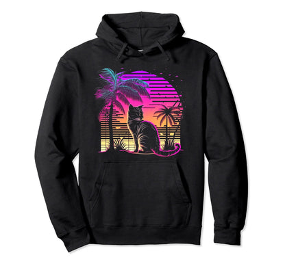Cat Vaporwave Retrowave Aesthetic Hoodie - Minimalist Print for Adults