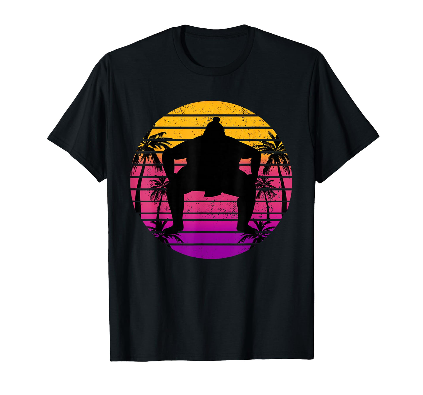 Sumo Wrestler Sunset Vaporwave Aesthetic T-Shirt - Trendy Graphic Men Women