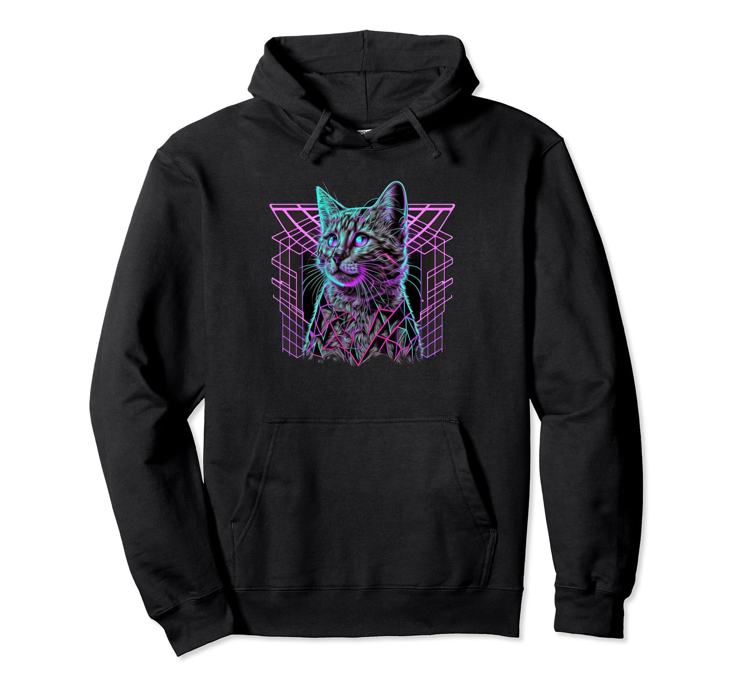 Vaporwave Aesthetic Cat Hoodie - Graphic Print Unisex