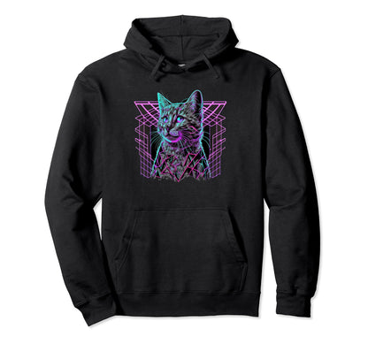 Vaporwave Aesthetic Cat Hoodie - Graphic Print Unisex