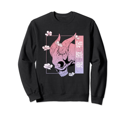 Japan Demon Oni Skull Otaku 90S Sweatshirt - Aesthetic Graphic for Adults