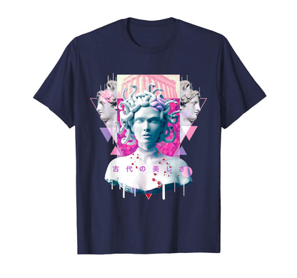 Vaporwave Medusa Statue Aesthetic T-Shirt - Unique Graphic for Adults