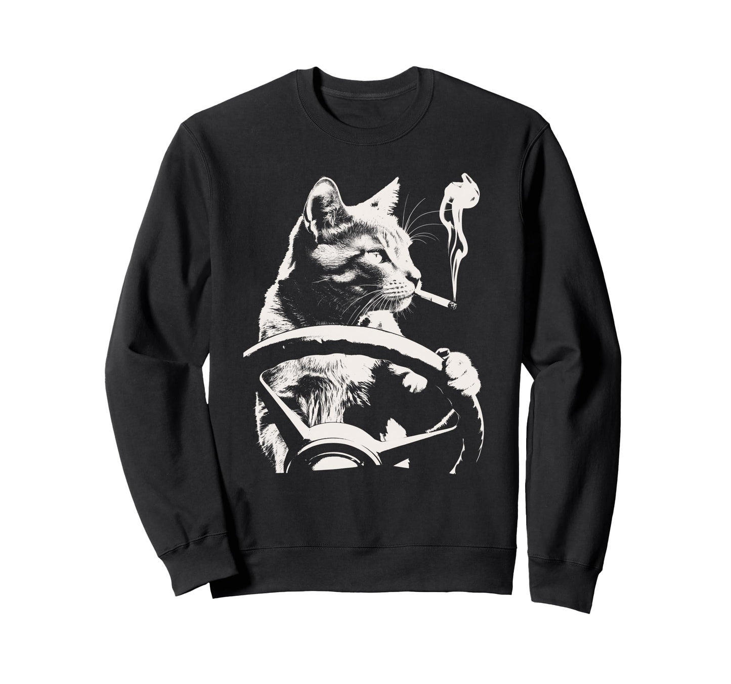 Cat Smoking Driving Grunge Kitty Sweatshirt - Streetwear Style Men Women