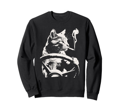 Cat Smoking Driving Grunge Kitty Sweatshirt - Streetwear Style Men Women